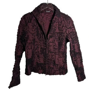 SAMUEL DONG Maroon Burgundy Swirl Rosette Zip Front Jacket Size Medium